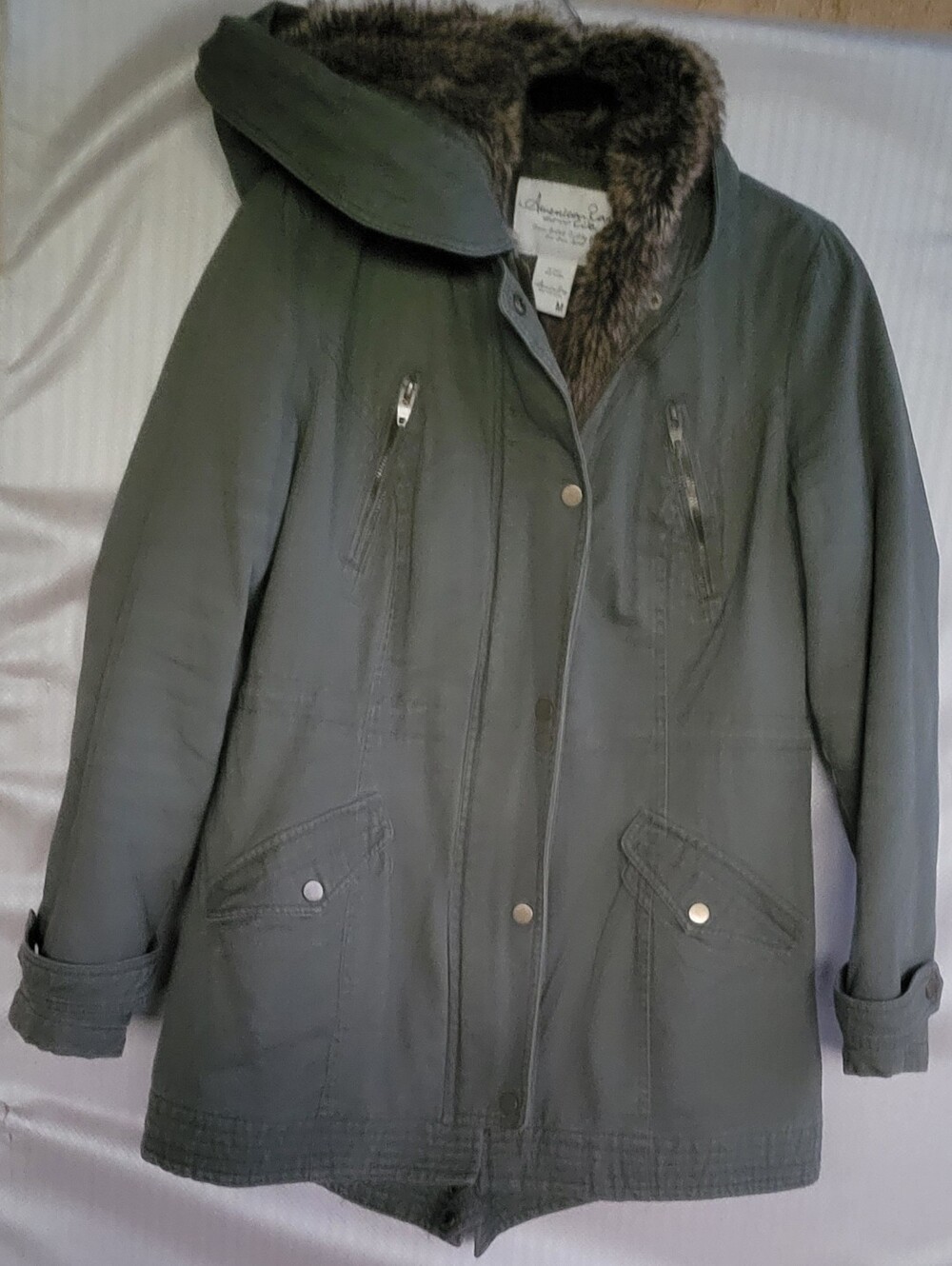 American Rag Olive Green Women's Faux-Fur Lined Utility Jacket